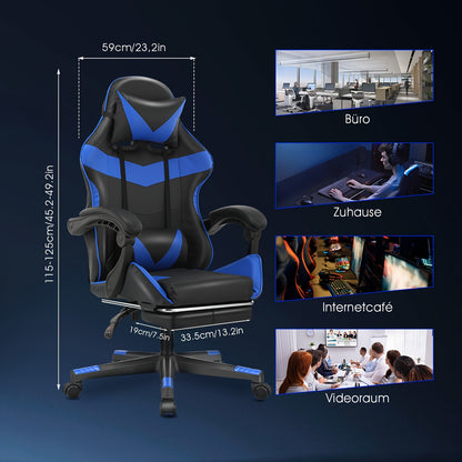 Gamingstoel – Gamestoel – Gaming Chair – Bureaustoel – Game Stoel – Ergonomisch – Verstelbare Hoogte & Voetsteun – 360° Draaibaar Met Rug- en Nekondersteuning – Zwart/ Rood