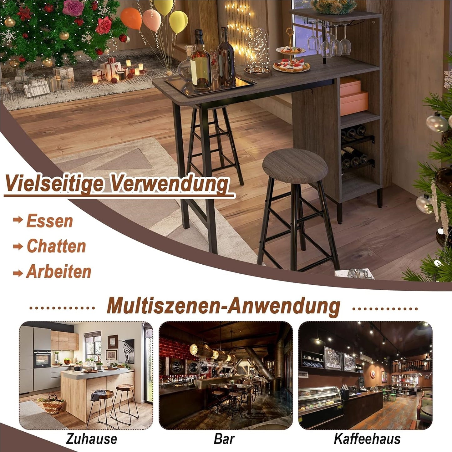 Barset – Bartafel – Barkrukken – Bistrotafel – Barmeubel – Met Opbergruimte Voor Flessen – Industrieel Metalen Frame – Compact 120x40x90,5 cm – Verstelbare Voetsteunen