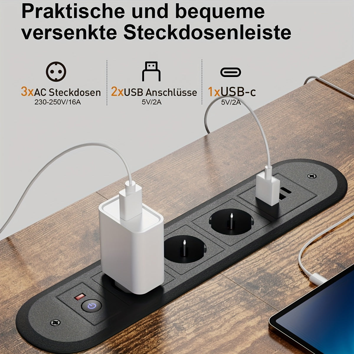 HLDIRECT Electric Desk With Adjustable Height, USB Charging Port, And Power Outlet, Adjustable Computer Desk With 3-function Memory