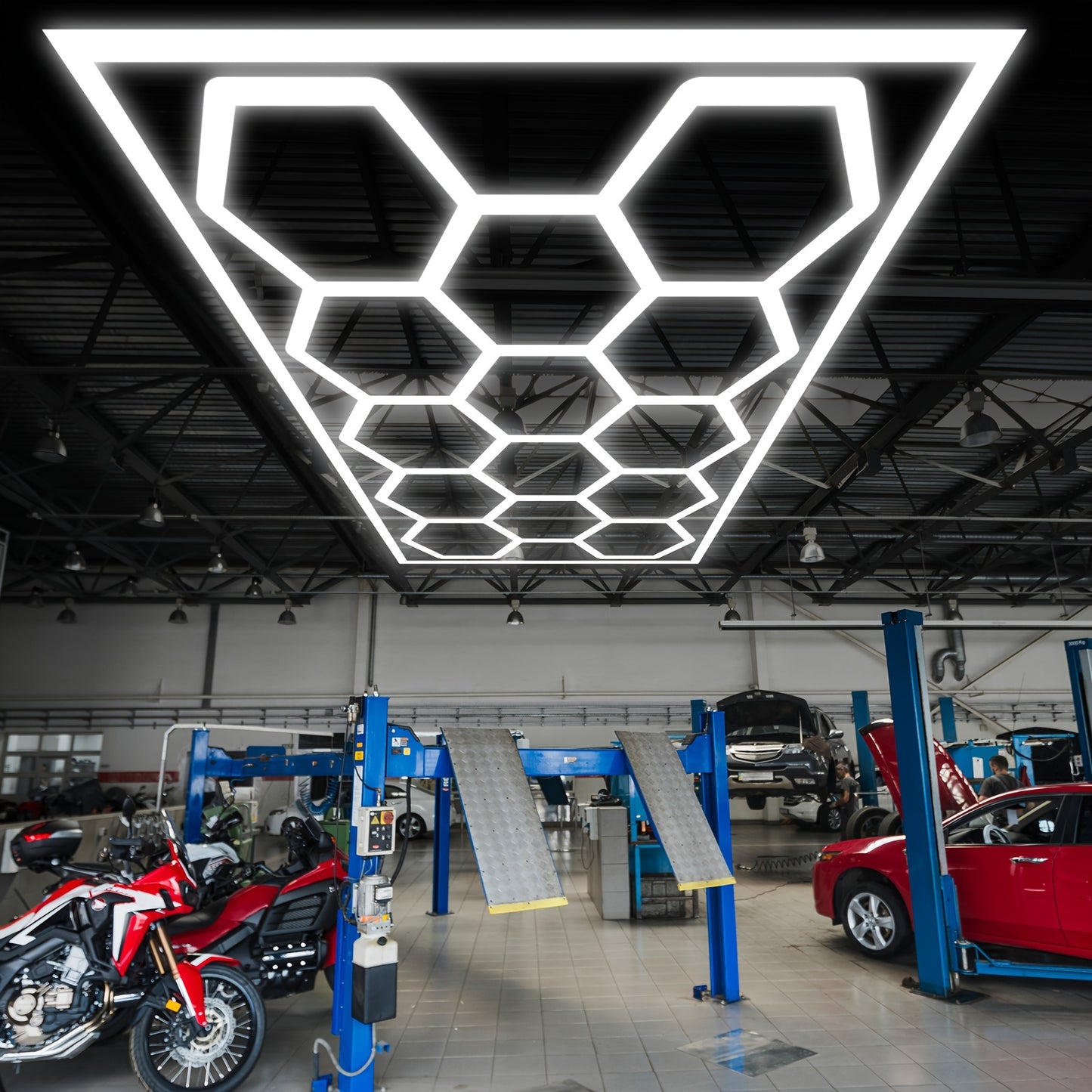 Garagelamp – LED Garageverlichting – Werkplaatslamp – Kelderverlichting – Hobbylamp – 712W Hoog Vermogen – 168000 Lumen Hexagonale Lichtpanelen