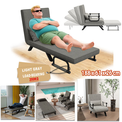 3-in-1 Fauteuil – Slaapstoel – Relaxfauteuil – Klapstoel – Slaapbank – Verstelbare Rugleuning – Max. 200 Kg – Lichtgrijs