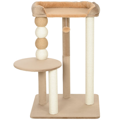 Krabpaal – Krabmeubel – Kattenkrabpaal – Kattenboom – Kattenmeubel – Inclusief Speelbal En Jute Krabpaal – Compact Formaat 56x54x86 cm – Voor Katten Tot 7 kg – Koffiebruin