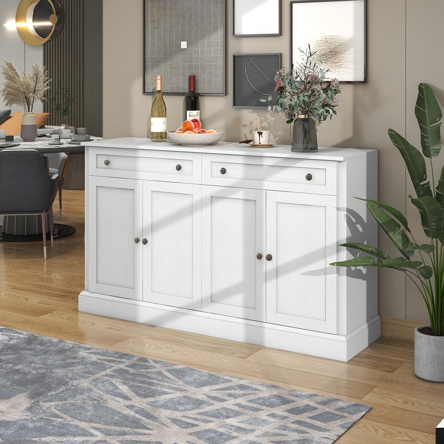 Ladekast – Opbergkast – Dressoir – Buffetkast – Woonkamerkast – Wit – 150 x 40 x 86 cm – Duurzaam Bamboe – Veel Opbergruimte