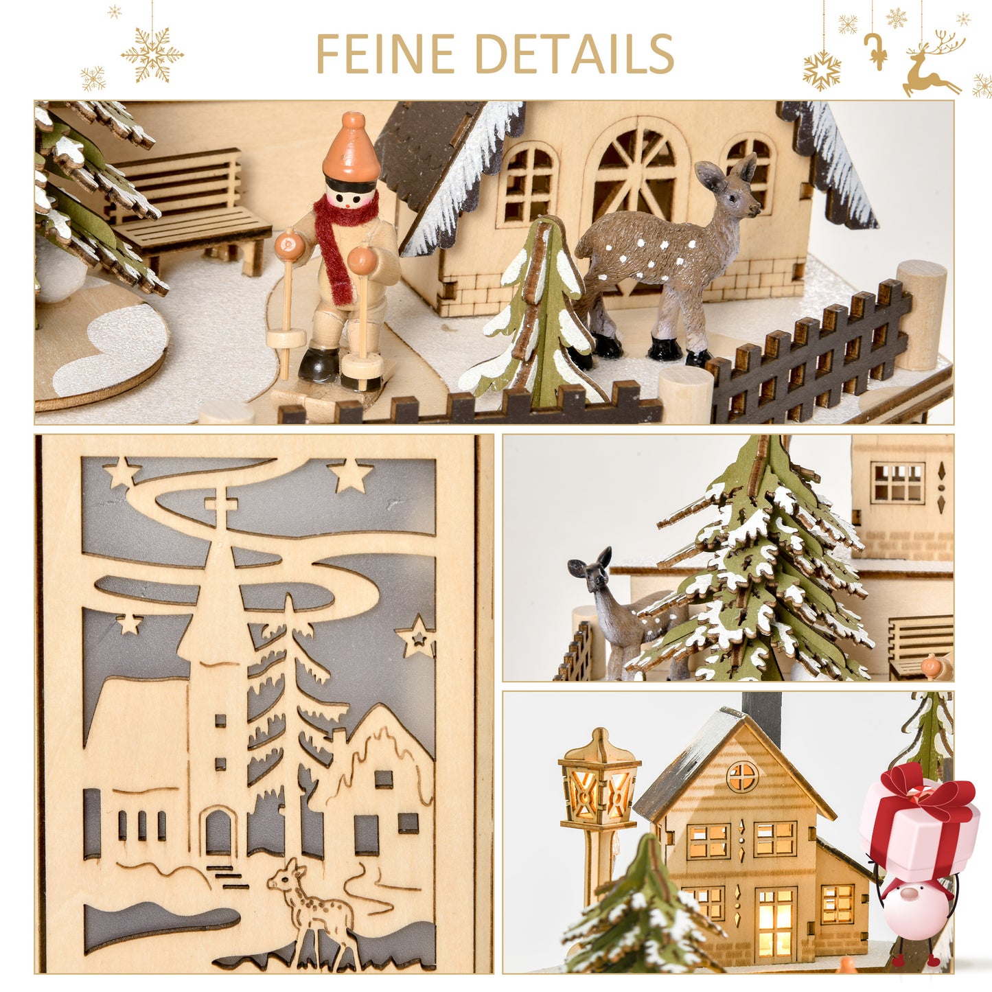 Adventskalender – Aftelkalender – Kerstkalender – Cadeaukalender – Sfeerkalender – 24 Laden – Natuurlijke Houten Afwerking met LED-Verlichting Zonder Stroomkabel