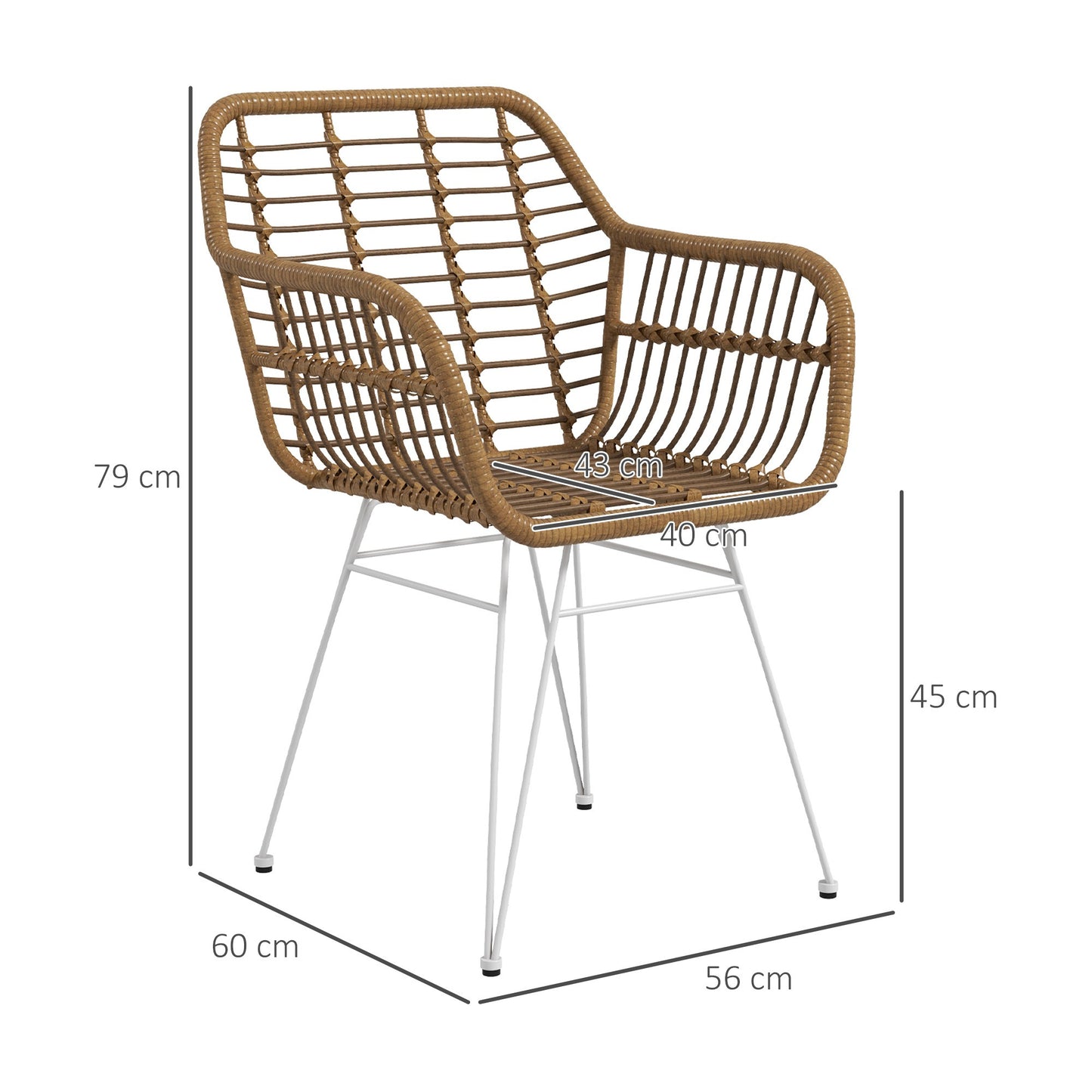 Eetkamerstoel – Keukenstoel – Serrestoel – Stoel Met Armleuningen – Bohemian Design – Resin Zitting – Gevlochten Stalen Onderstel – Ergonomische Rugleuning – Antislip Pads – Wit – Set Van 2