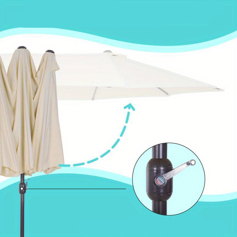 Tuinscherm – Zonnescherm – Terrasscherm – Schaduwdoek – Privacyscherm – Dubbel zonnescherm – Handbediening – Stalen frame 455x270x240 cm – Beige