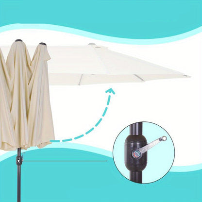 Tuinscherm – Zonnescherm – Terrasscherm – Schaduwdoek – Privacyscherm – Dubbel zonnescherm – Handbediening – Stalen frame 455x270x240 cm – Beige