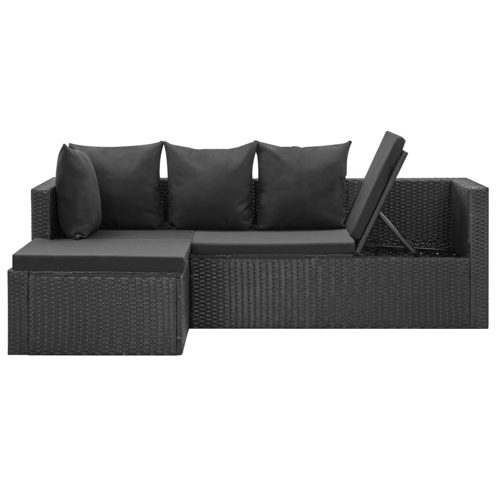 Loungebank – Loungeset – Hoekbank – Bank – Tuinbank – Grijs – 4-delig – Weerbestendig PE-rattan – Verstelbare Hoek