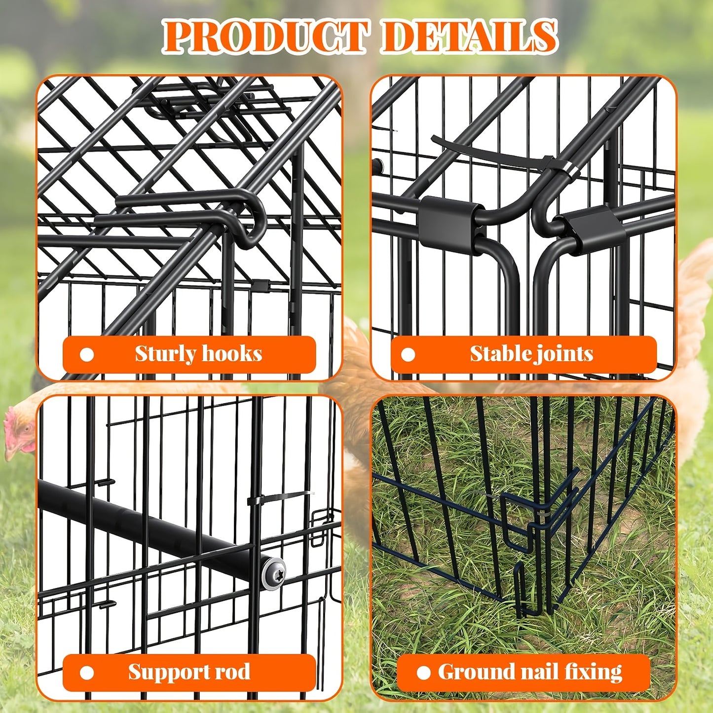 Kippenren – Buitenren – Kippenhok – Pluimveebak – Dierenren – 330x102x102 cm – Stevig Metaal – Weerbestendige Halfopen Overkapping