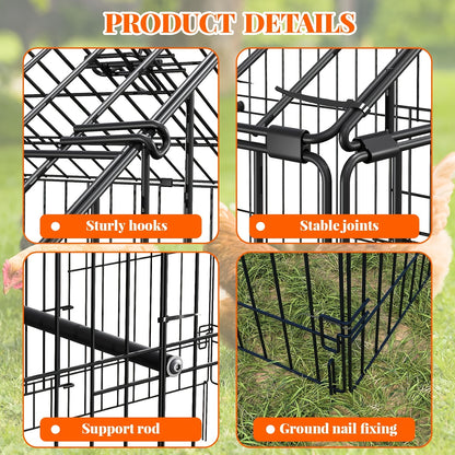 Kippenren – Buitenren – Kippenhok – Pluimveebak – Dierenren – 330x102x102 cm – Stevig Metaal – Weerbestendige Halfopen Overkapping