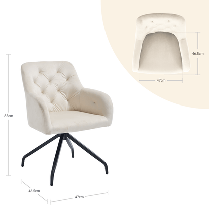 Velvet Eetkamerstoel – Draaistoel – Armstoel – Keukenstoel – Stoel Met Armleuningen – Set Van 2 – Gele Bekleding – 360° Draaibaar Met Stevig Metalen Onderstel