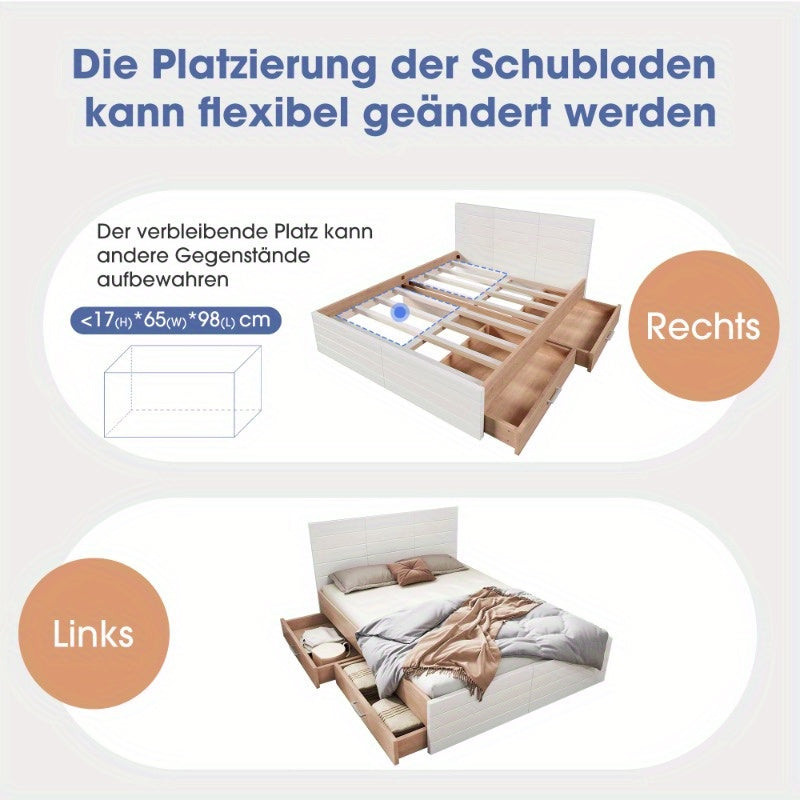 Tweepersoonsbed – Bedframe – Slaapkamermeubel – Opbergbed – Bed met Lade – Modern Design – 180x200 cm – Inclusief Lattenbodem – Eiken Wit