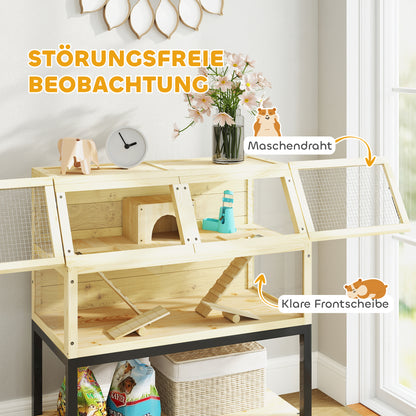 Dwergcaviakoooi – Houten Knaagdierkooi – Hamsterkooi – Gerbilkooi – Muiskooi – Natuurlijk Hout – Met Opbergruimte en Wieltjes