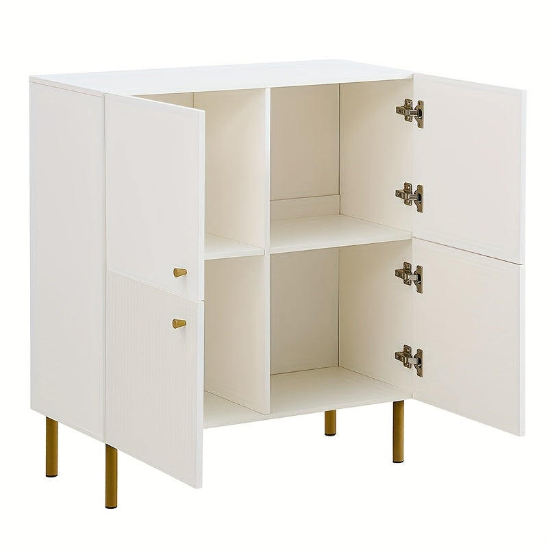 Dressoir – Opbergkast – Sideboard – Kast – Buffetkast – Wit met Gouden Accenten – 4 Deuren met Ruime Binnenkant – Duurzaam Bamboe, Vrijstaand & Eenvoudige Montage
