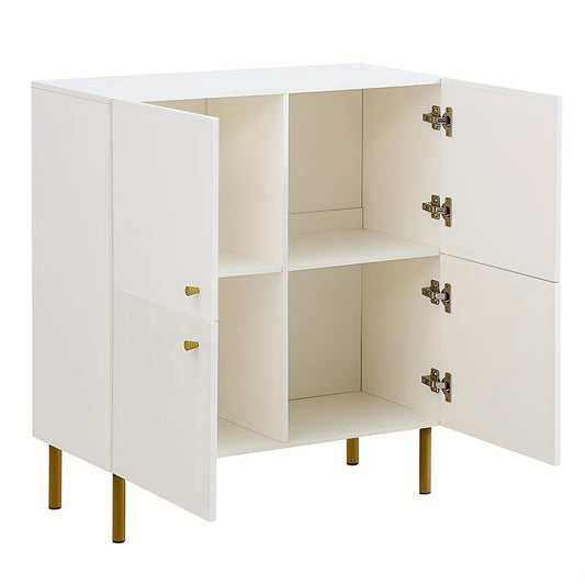 Dressoir – Opbergkast – Sideboard – Kast – Buffetkast – Wit met Gouden Accenten – 4 Deuren met Ruime Binnenkant – Duurzaam Bamboe, Vrijstaand & Eenvoudige Montage