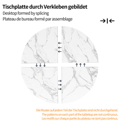 Ronde eettafel – Ronde tafel – Keukentafel – Ontbijttafel – Uitschuifbare tafel – 100x100x76 cm – Marmerlook tafelblad met metalen poten – Opbergruimte onder blad