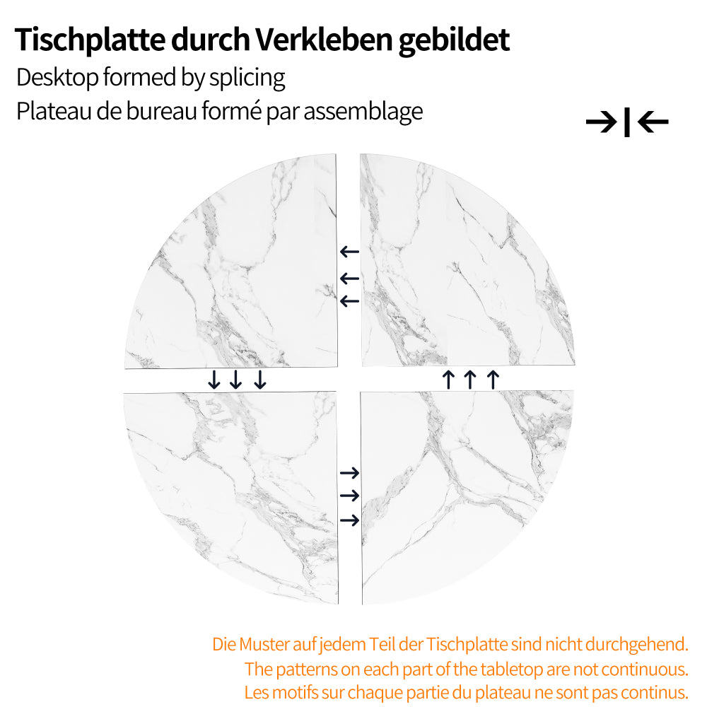Ronde Eettafel – Ronde Tafel – Eettafel Rond – Diner Tafel – Woonkamer Tafel – Marmeren MDF Blad – Geschikt Voor 4-6 Personen – Lichtgewicht En Luxe – Wit Goud Kleurvariant