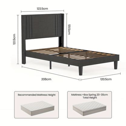 Upholstered Bed With Comfortable And Soft Backrest, Single Bed/Double Bed, Stable Bed Frame With Noise Free Design, Underbed Storage& Easy To Clean, Erfect For Any Bedroom, 90x200cm/120x200cm (Dark Grey, Beige)