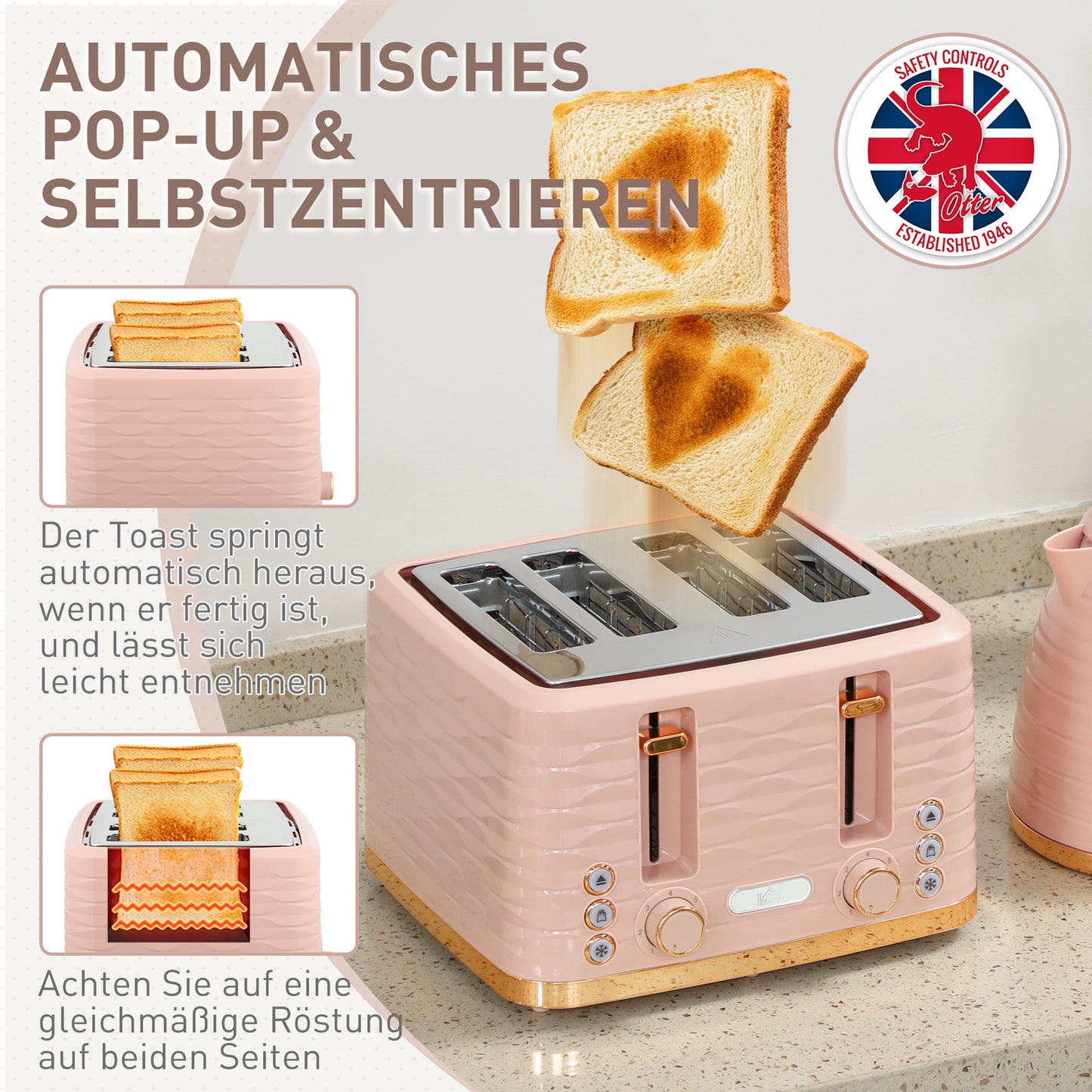 Ontbijtpakket Waterkoker – Broodrooster – Toaster – Kettle – 2-in-1 Set – Roze – 7 Bruiningsstanden – Ontdooien en Opwarmen
