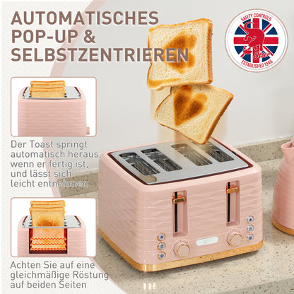 Ontbijtpakket Waterkoker – Broodrooster – Toaster – Kettle – 2-in-1 Set – Roze – 7 Bruiningsstanden – Ontdooien en Opwarmen