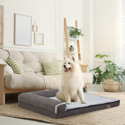 Hondenmand – Hondenbed – Hondenkussen – Dierenmand – Ligbed – L-Formaat – Orthopedisch Schuim – Afneembare Pluche Hoes