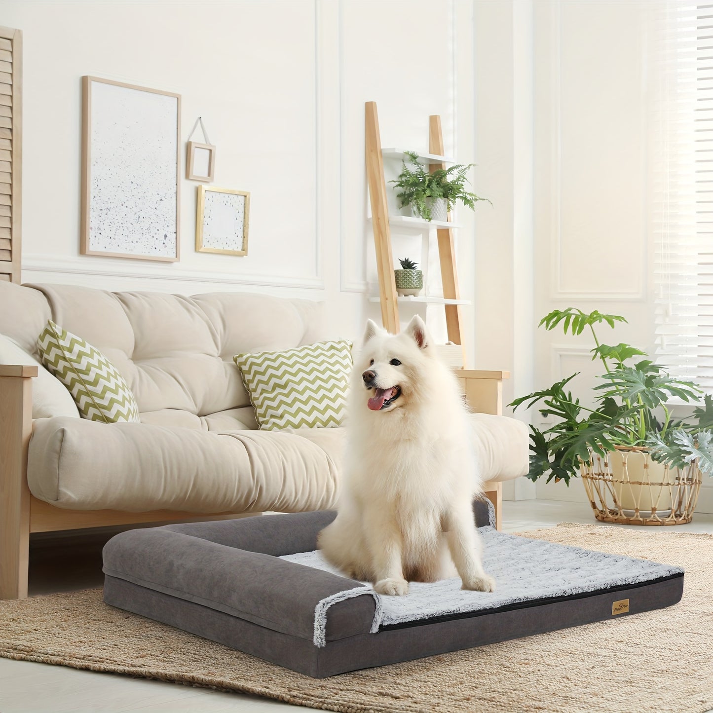 Hondenmand – Hondensofa – Hondenkussen – Hondenbed – L-vormige Hondenmand 2XL – Grote Honden – Wasbare Pluche Hoes – Comfortabel Poliurethaan Schuim