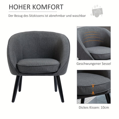 Lounge stoel – cocktailstoel – beklede stoel – bureaustoel – woonkamerstoel – modern design – linnen look – metalen frame – 71 x 65 x 75 cm – grijs