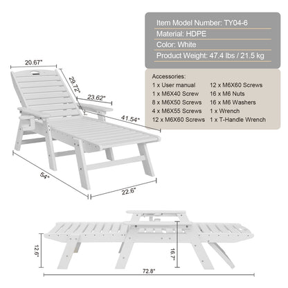 Ligstoel – Chaise Lounge – Tuinstoel – Ligbed – Loungestoel – Weerbestendig HDPE – 6 Instelbare Standen & 181 kg Draagvermogen