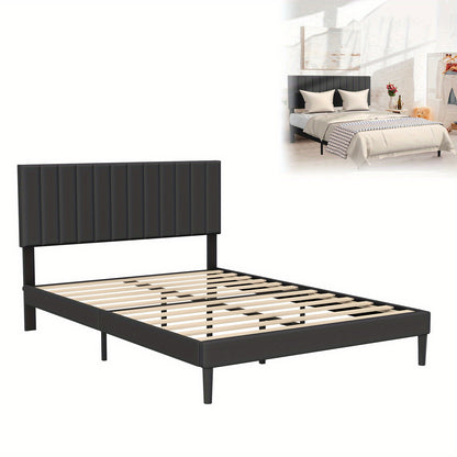 Upholstered Bed – Gestoffeerd Bed – Bedframe – Platformbed – Tweepersoonsbed – Zwart Fluweel – 140x200 cm – Met Knopen Hoofdbord – Houten Lattenbodem