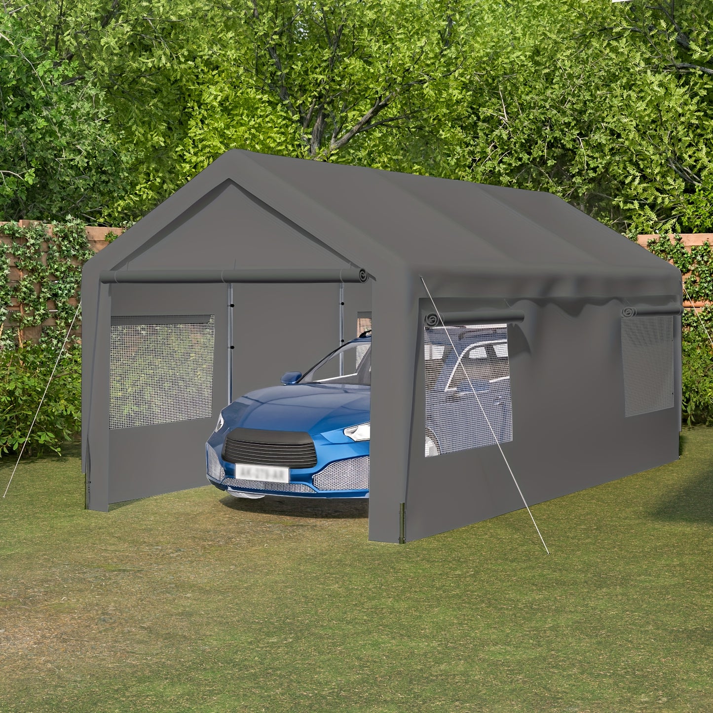 Carport – Garage Tent – Overkapping – Beschutting – Opslag – Grijs – Waterdicht – Stevig Metalen Frame – 3x6 Meter