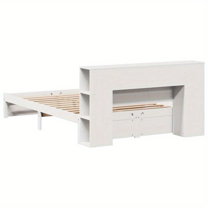 Bedframe – Boekenkastbed – Bed – Eenpersoonsbed – Opbergbed – Modern Wit – Stevig Dennenhouten Frame – 120x200 cm – Eenvoudige Montage