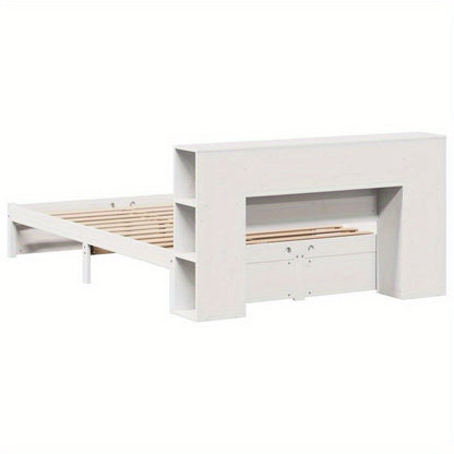 Bedframe – Boekenkastbed – Bed – Eenpersoonsbed – Opbergbed – Modern Wit – Stevig Dennenhouten Frame – 120x200 cm – Eenvoudige Montage