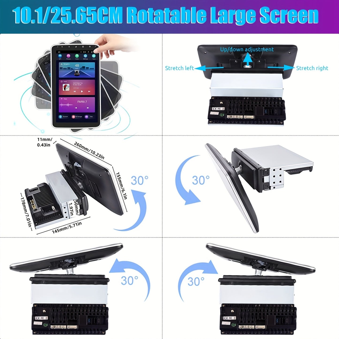 Autoradio – Auto Stereo – Multimedia Speler – Navigatiesysteem – Carplayer Systeem – Met Microfoon – 10,1 Inch Draaibaar HD Touchscreen – Android 14.0 Met Split Screen
