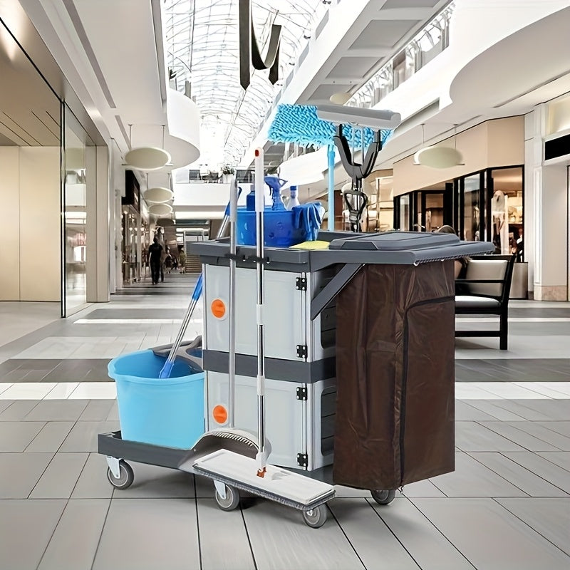 Heavy-Duty Commercial/Residential Cleaning Cart with Double Compartment Trash Bin, Lockable Lid & Silent All-Terrain Wheels - 4-Drawer-like Design Lawn/Garden Waste Collector for Parks, Sites, Homes (No-Start Vehicle