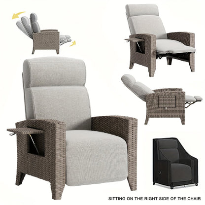 Designer Rattan Sofa & Chair Set - Ergonomic Memory Foam Cushion, Adjustable 160° Reclining Backrest, All-Weather Wicker Patio Furniture with Integrated Side Table, Removable Cushion Cover - Heavy-Duty Outdoor Garden Chair f