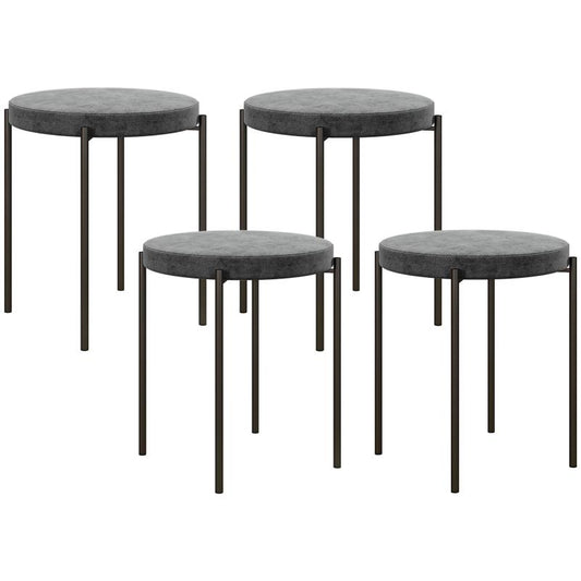 Eetkamerstoel – Stoel – Kuipstoel – Dinerstoel – Keukenstoel – Set Van 4 – Grijs Velours – Stapelbaar – Comfortabele Gevoerde Zitting – Donkerbruine Poten