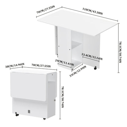 Inklapbare Eettafel – Opklapbare Tafel – Uitklapbare Tafel – Ruimtebesparende Tafel – Multifunctionele Werktafel – Met Lade en Opbergruimte – Grote Tafelplaat 109x71 cm – Wit MDF Krasbestendig