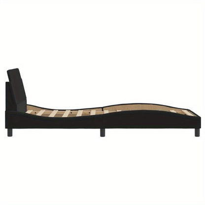 Bedframe with Black Headboard 90x200cm in Fabric Practical, removable, suitable for all seasons, Home Bed Frame, Removable Bed Cover, Sleek Headboard, Contemporary Design, Wooden Frame, Lightweight Construction, Practical Bed