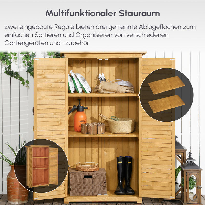 Tuinhuis – Tuinberging – Opslagkast – Gereedschapskast – Souterrainkast – Robuust Dennehout-achtig Materiaal – Verzinkt Metalen Dak – 87x46,5x160 cm – Met Louvre-Deuren – 3 Ruime Planken – Afneembaar Metaal Paneel