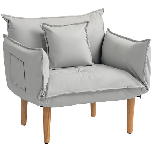 Fauteuil – Loungestoel – Relaxstoel – Zithoekstoel – Leunstoel – Verstelbare Rugleuning – Microfiber Bekleding – Ruimtebesparend Ontwerp – Lichtgrijs