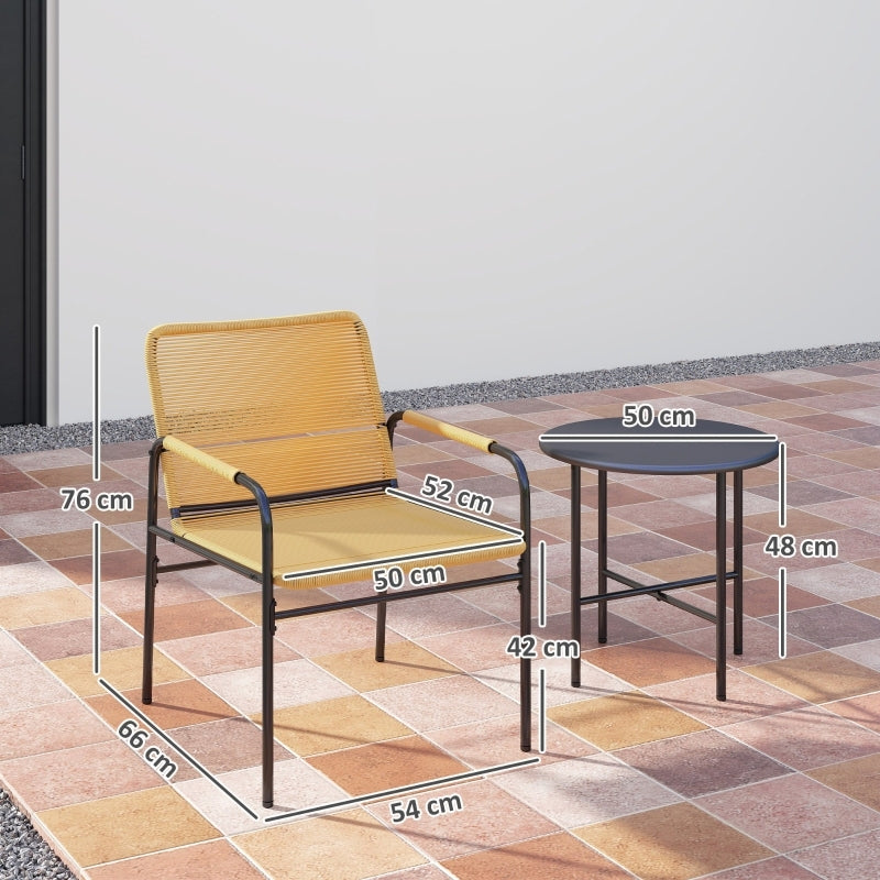 Rattan Bistro Set – Tuinset – Balkonset – Buitenmeubilair – Bistromeubel – Geel – Duurzaam PE-Rattan – Roestvrij Stalen Frame