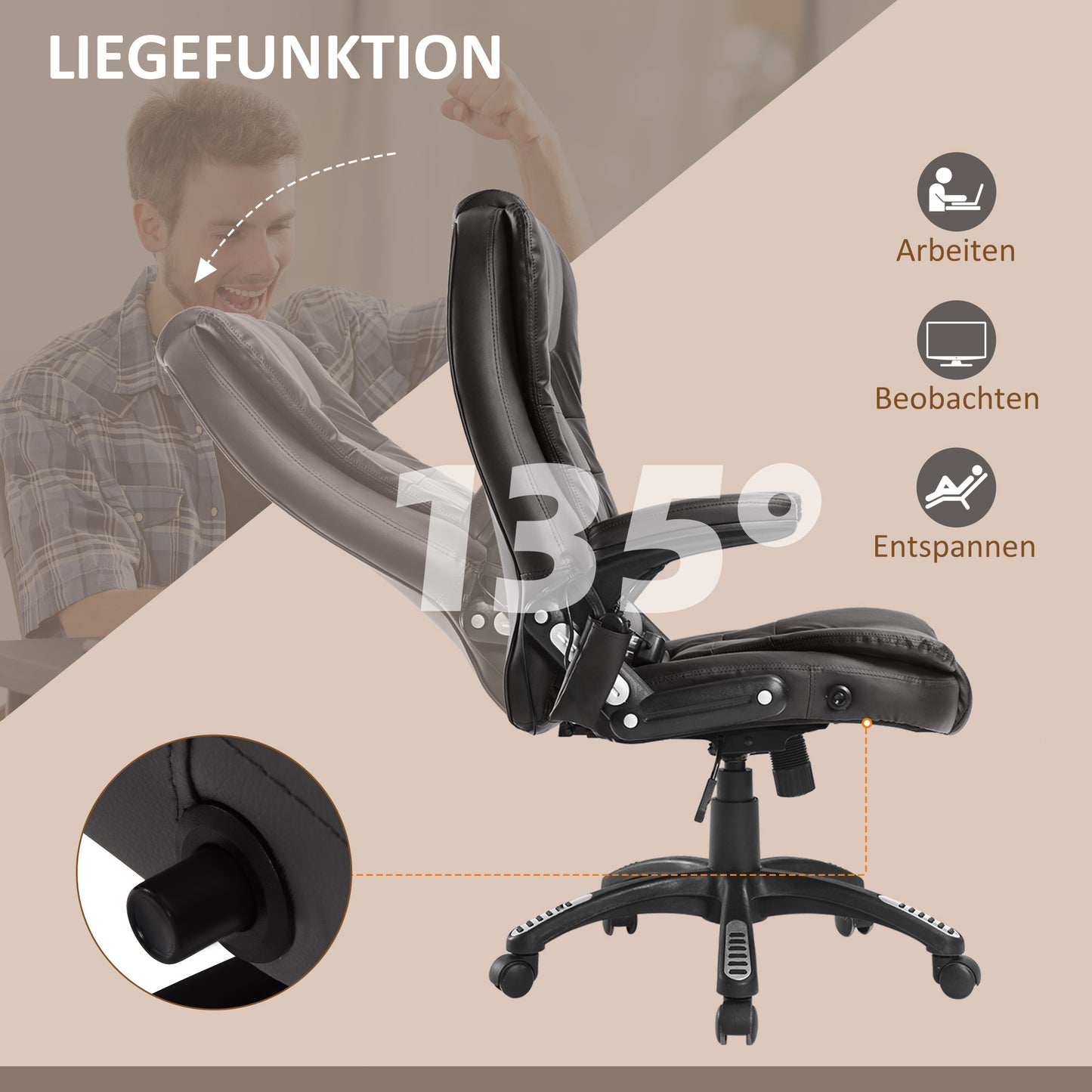Ergonomische Bureaustoel – Bureaustoel Met Massage – Draaistoel – Bureaustoel Met Verwarming – Kantoorstoel – Hoogte Verstelbaar – Bruin Kunstleer