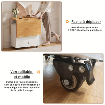 Uitklaptafel – Klaptafel – Vouwtafel – Eettafel – Inklapbare Tafel – Uitschuifbaar – Met Wieltjes – Opbergruimte – Ruimtebesparend Design – 120x70x75 cm – Stevig Multiplex & Hardhout