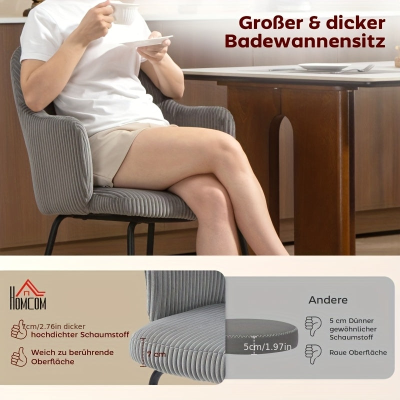 Eetstoel – Eetkamerstoel – Stoel – Kuipstoel – Stoeltje – Modern Design – Grijze Corduroy Velvet Bekleding – Ergonomische Shell Rugleuning – Metalen Poten Met Voetdoppen – Gewatteerd Met Schuim – Eenvoudig Te Reinigen