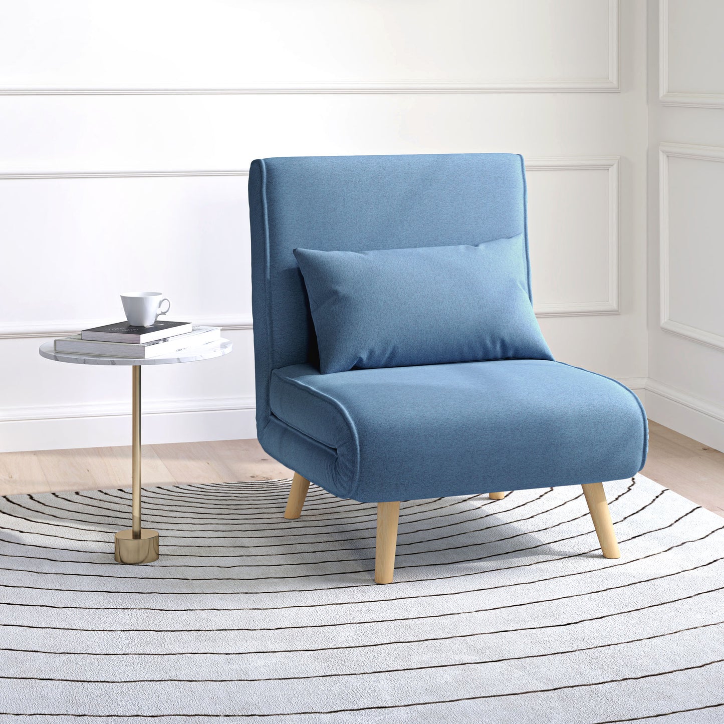 3-in-1 Fauteuil – Slaapstoel – Relaxstoel – Zetel – Loungestoel – Verstelbare Rugleuning 5 standen – Ademend Linnenstof Blauw