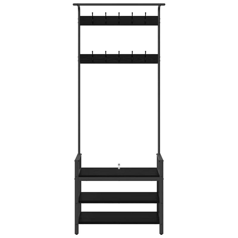 Kapstok Zwart Eiken – Garderobe Standaard – Jasrek – Schoenenrek – Halmeubel – Compact Ontwerp – Duurzaam Gelamineerd Hout – 75x34x184 cm