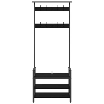 Kapstok Zwart Eiken – Garderobe Standaard – Jasrek – Schoenenrek – Halmeubel – Compact Ontwerp – Duurzaam Gelamineerd Hout – 75x34x184 cm