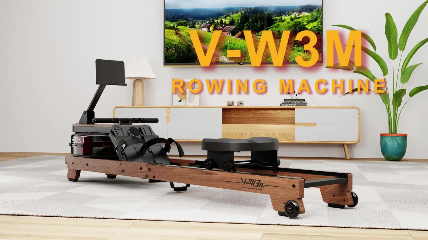 Water Rowing Machine Made Of Wood Foldable Rowing Machine With Wireless Monitor & Tablet Holder, Comfortable Seat, Load Capacity Up To 180 Kg, Without Battery