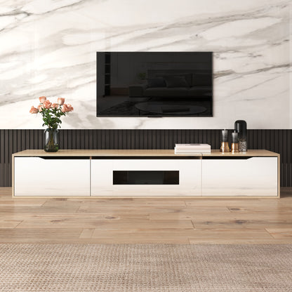 TV Stand, Entertainment Cabinet, High-Gloss TV Stand, Colour Scheme High-Gloss White And Wood, TV Stand Size 180 X 35 X 30 Cm