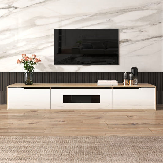 TV Stand, Entertainment Cabinet, High-Gloss TV Stand, Colour Scheme High-Gloss White And Wood, TV Stand Size 180 X 35 X 30 Cm